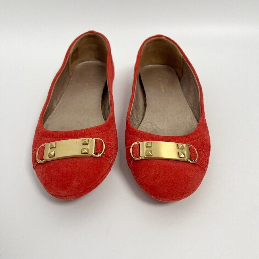 Tahari Red Suede Gold Buckle Loafer Flat Shoes Women's Size 7.5-8 38 - Picture 12 of 12